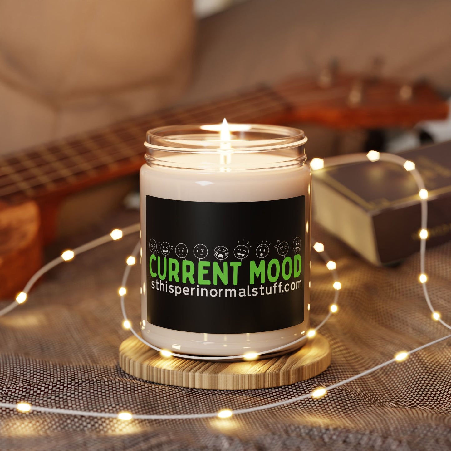 Soy Candle 9oz — "Current Mood" Green Emoji Label