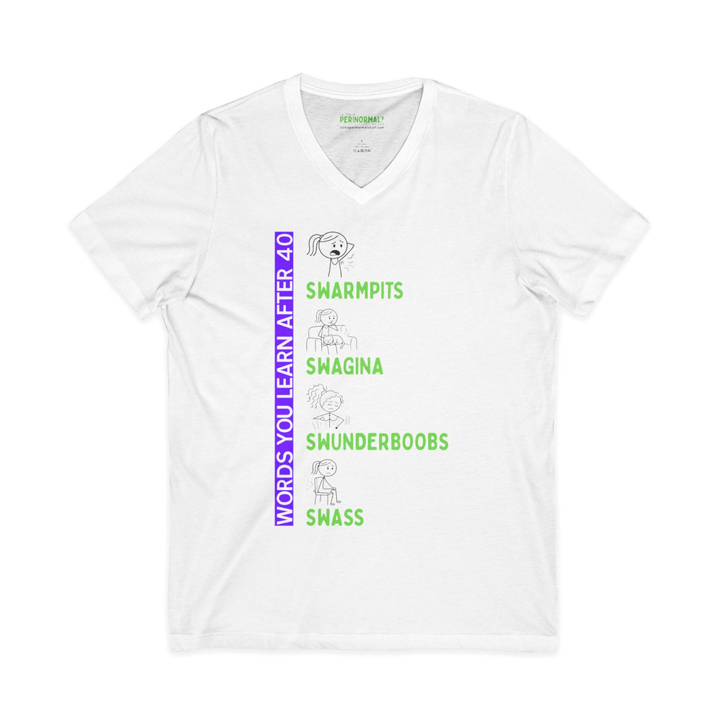 V-Neck Tee — “Words You’ll Learn After 40” Funny Milestone Birthday Shirt