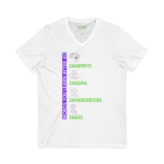 "Words You’ll Learn After 40” | V-Neck Tee | Funny Milestone Birthday Shirt