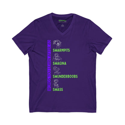 "Words You’ll Learn After 40” | V-Neck Tee | Funny Milestone Birthday Shirt