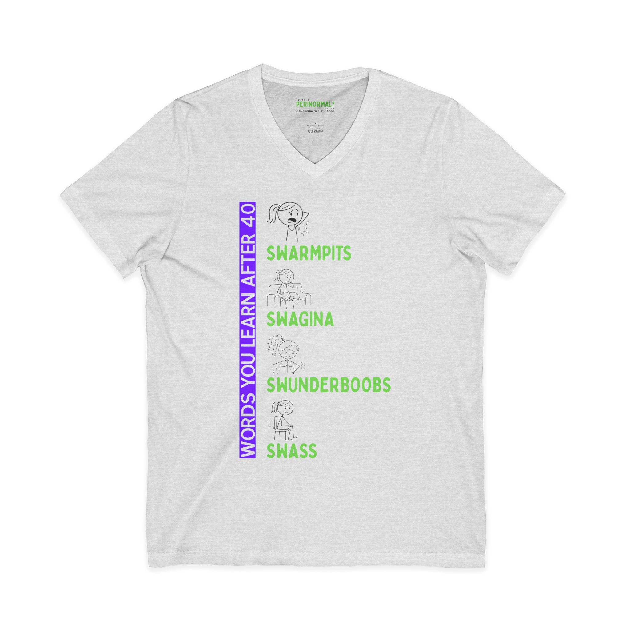 V-Neck Tee — “Words You’ll Learn After 40” Funny Milestone Birthday Shirt