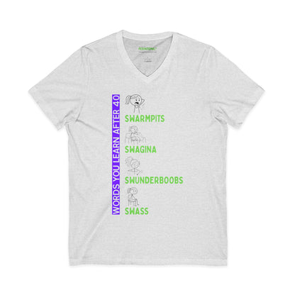 "Words You’ll Learn After 40” | V-Neck Tee | Funny Milestone Birthday Shirt