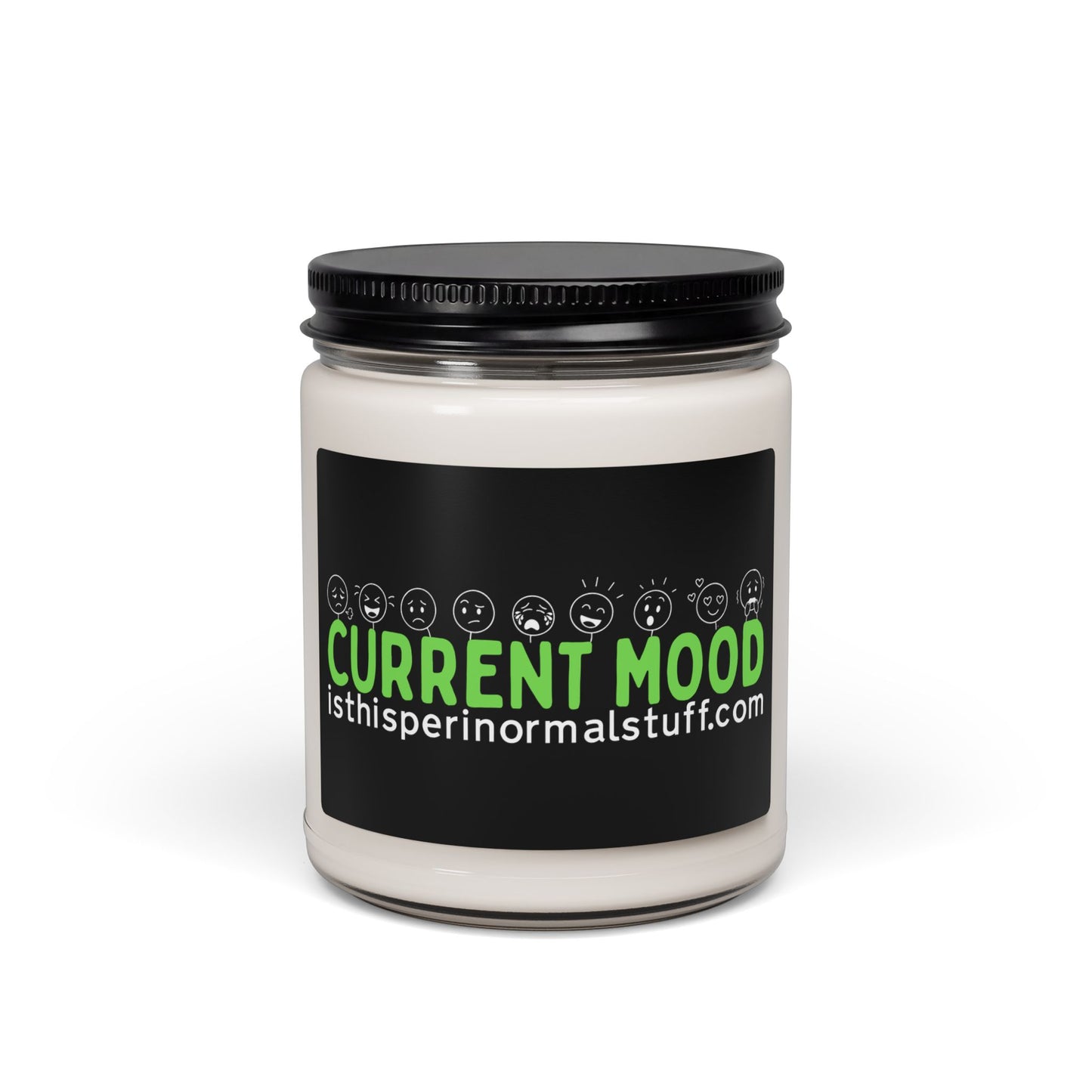Soy Candle 9oz — "Current Mood" Green Emoji Label