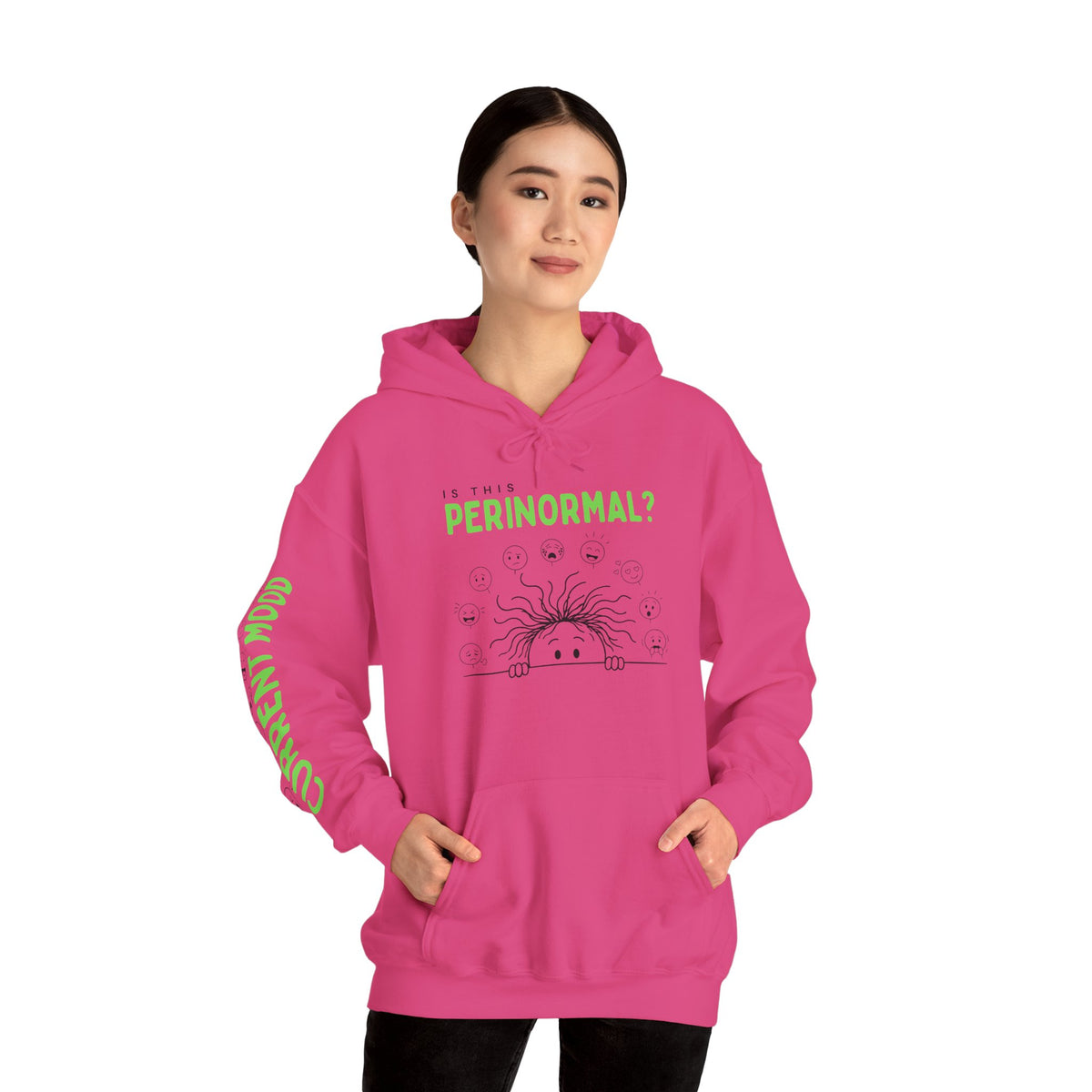 Is This Perinormal? Perimenopause Hoodie | Current Mood sleeve text