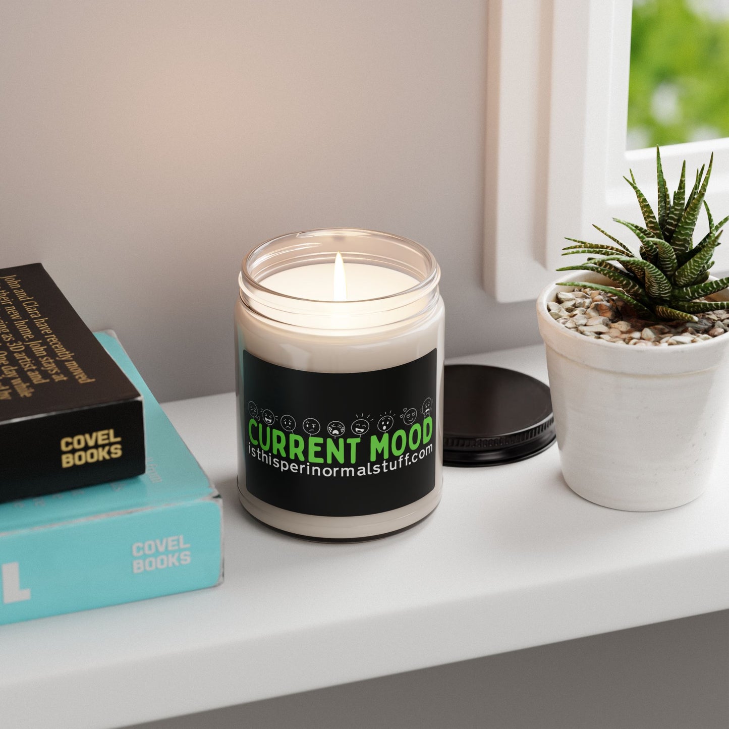 Soy Candle 9oz — "Current Mood" Green Emoji Label