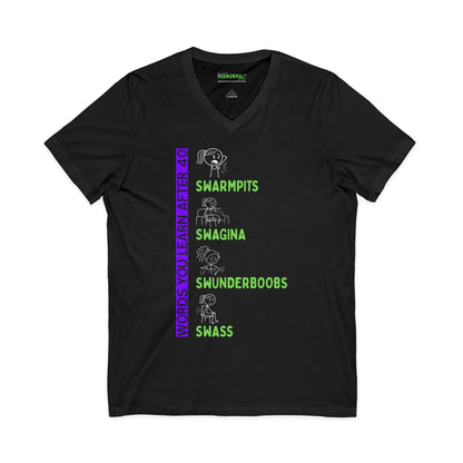 "Words You’ll Learn After 40” | V-Neck Tee | Funny Milestone Birthday Shirt
